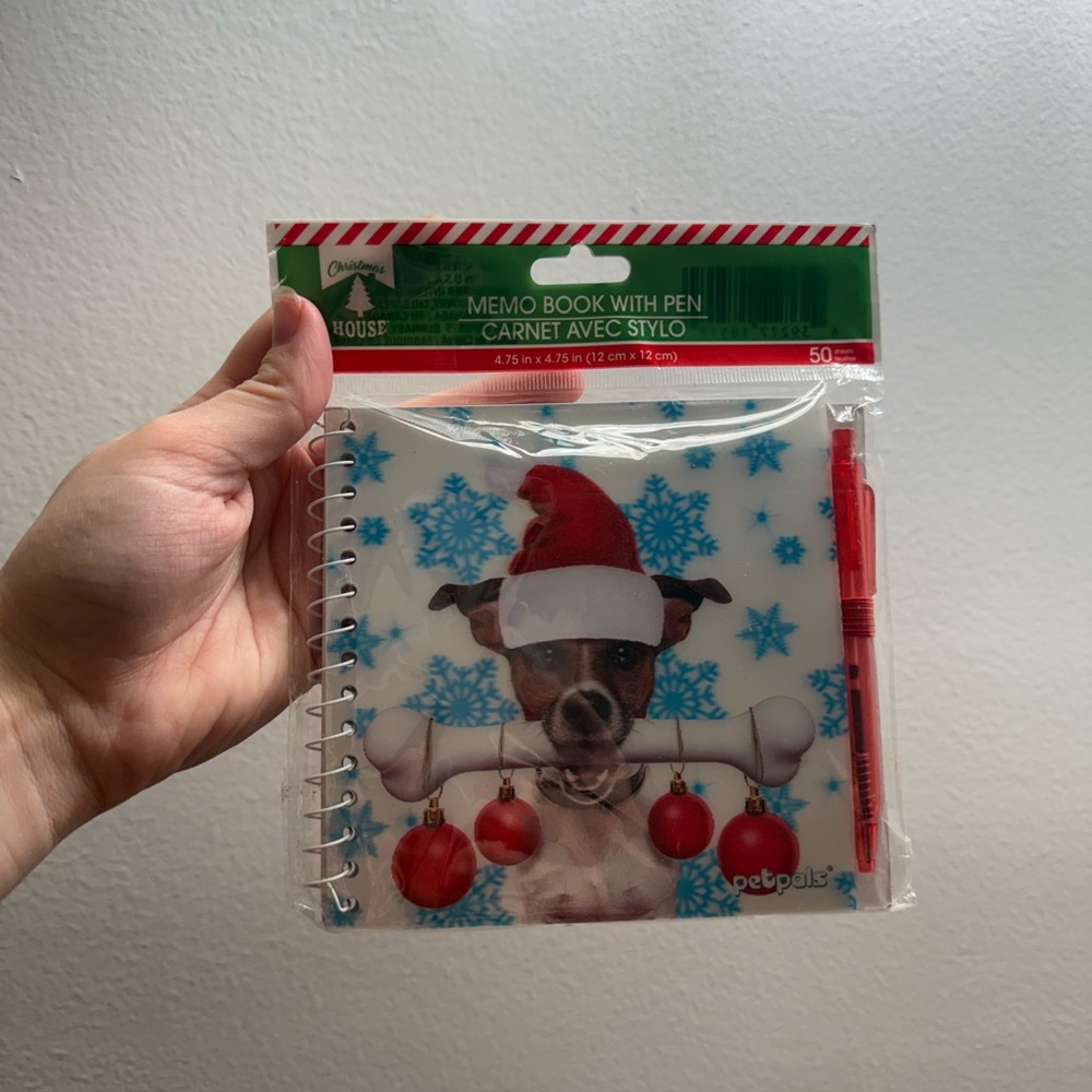 Christmas Memo Book with Pen - Red and White